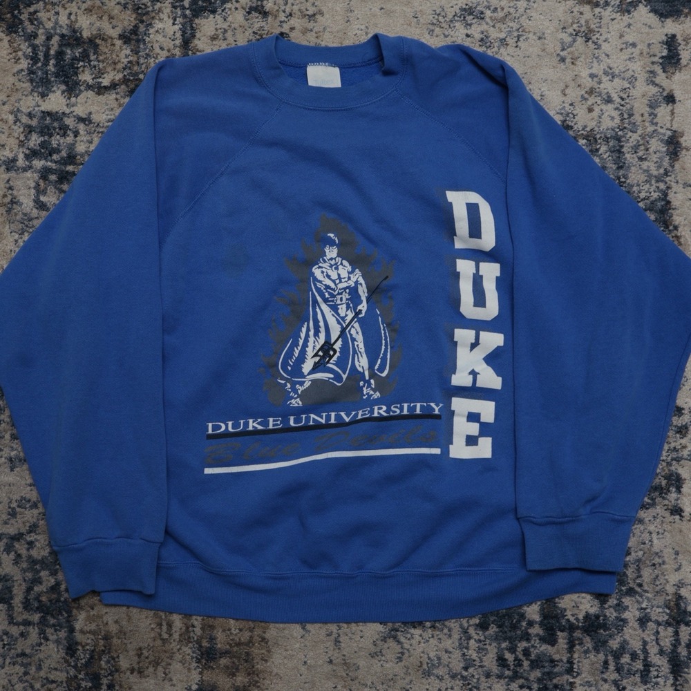 Vtg Duke Blue Devils Men Sweatshirt Spell Out Script Basketball Crewneck 3XL